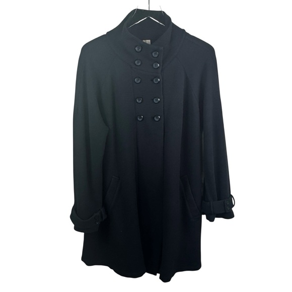 Comfy U.S.A. Black Ponte Knit Trench Jacket Cardigan Lagenlook A-Line Women's XL
